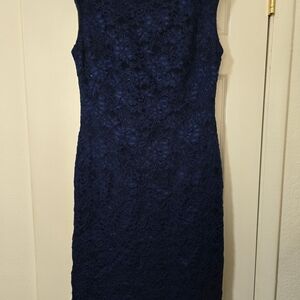 Ralph Lauren Navy Lace Overlay Cap Sleeve Cocktail Dress Size 10 Quiet Luxtury